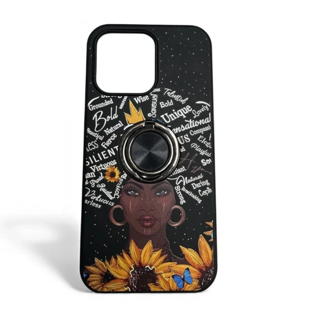 Black Sunflower Phone Case with Stand I-Phone 15 Pro Max